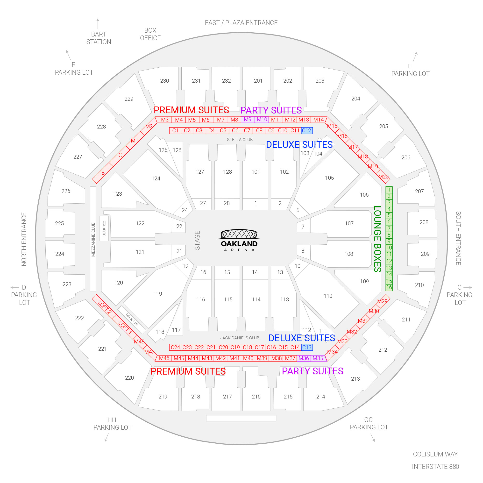 Oakland Arena /  Suite Map and Seating Chart